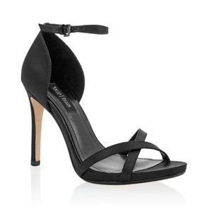 White House Black Market Black Ankle Strap Satin Heels